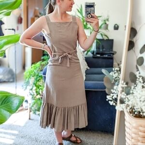 Blue Moon Pinafore Apron Linen Blend Cottagecore Midi Dress - Size Small